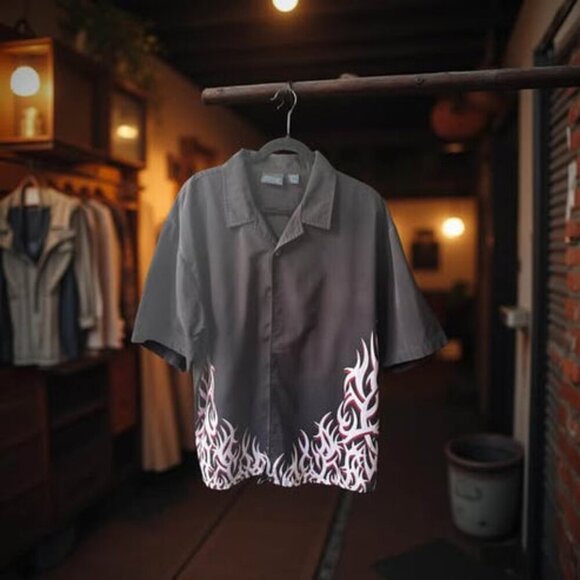 MT2 MENS FLAME BUTTON DOWN SHIRT - Picture 1 of 2